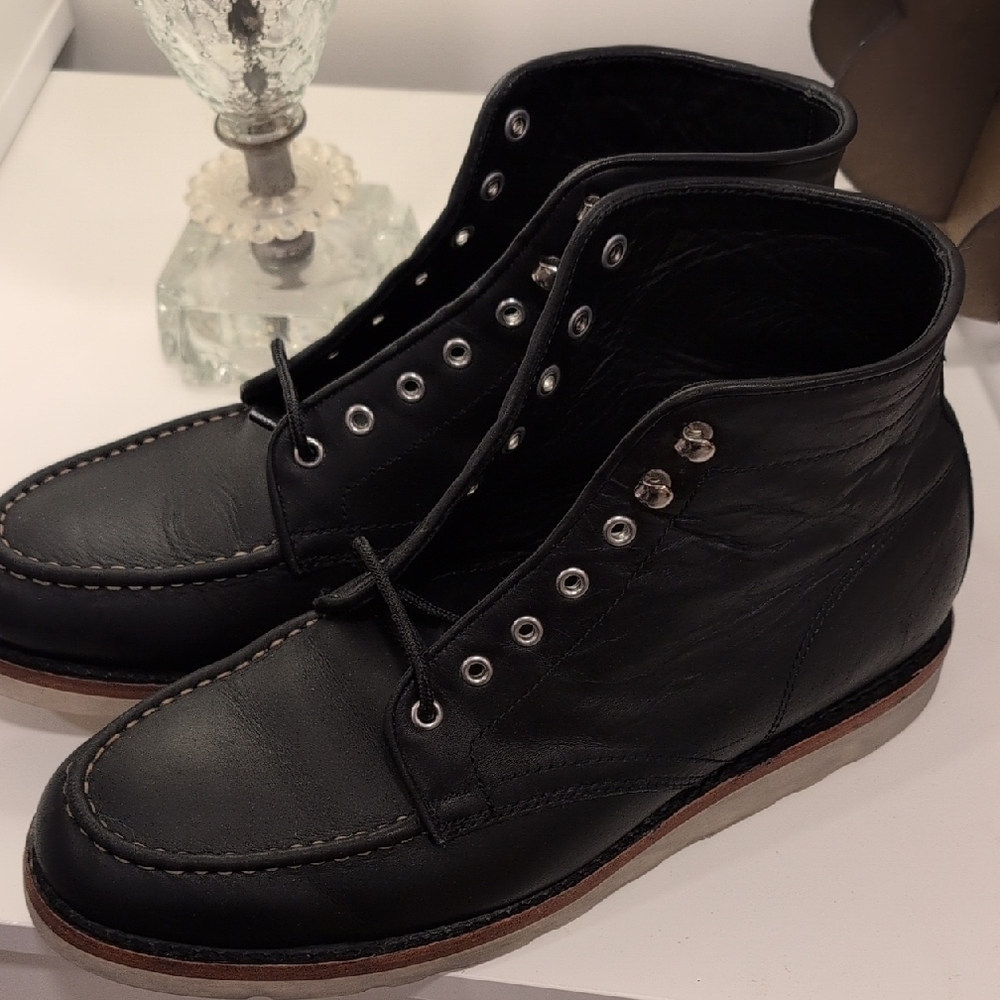 Thursday Boot Company Black Leather Moc-Toe Boots MSize 10.5 WIDE